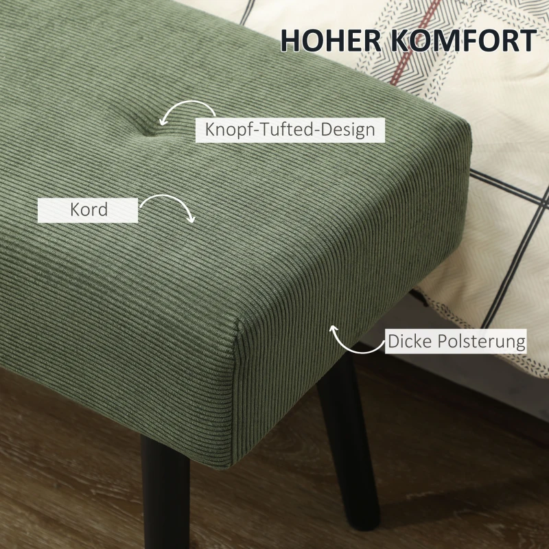 HOMCOM Gestoffeerde Bank met Corduroy Bekleding, Bedbank met Metalen Poten, Schoenenbank - 100 x 36 x 45 cm - Groen