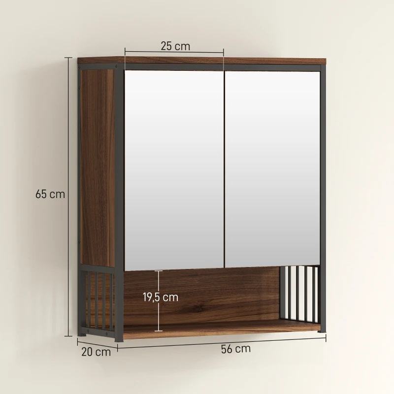 HOMCOM Wandspiegelkast voor Badkamer, Badkast van MDF, Spaanplaat, Bruin