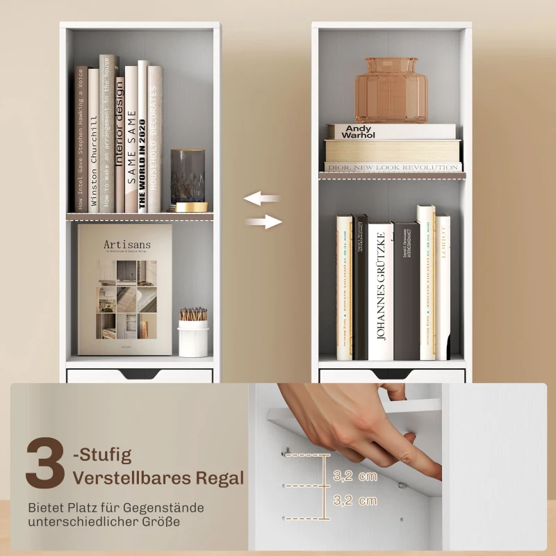 HOMCOM Boekenkast met 6 niveaus, 3-standen verstelbaar, met lade, kastdeur, aanpasbaar rek, tentoonstellingsrek, Wit(m-5)