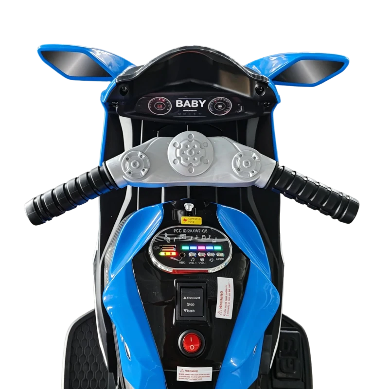 Moto elettrica per bambini, ruote luminose, marcia avanti/indietro e indicatore batteria in tempo reale, 78,1x40,6x51,5 cm, Blu
