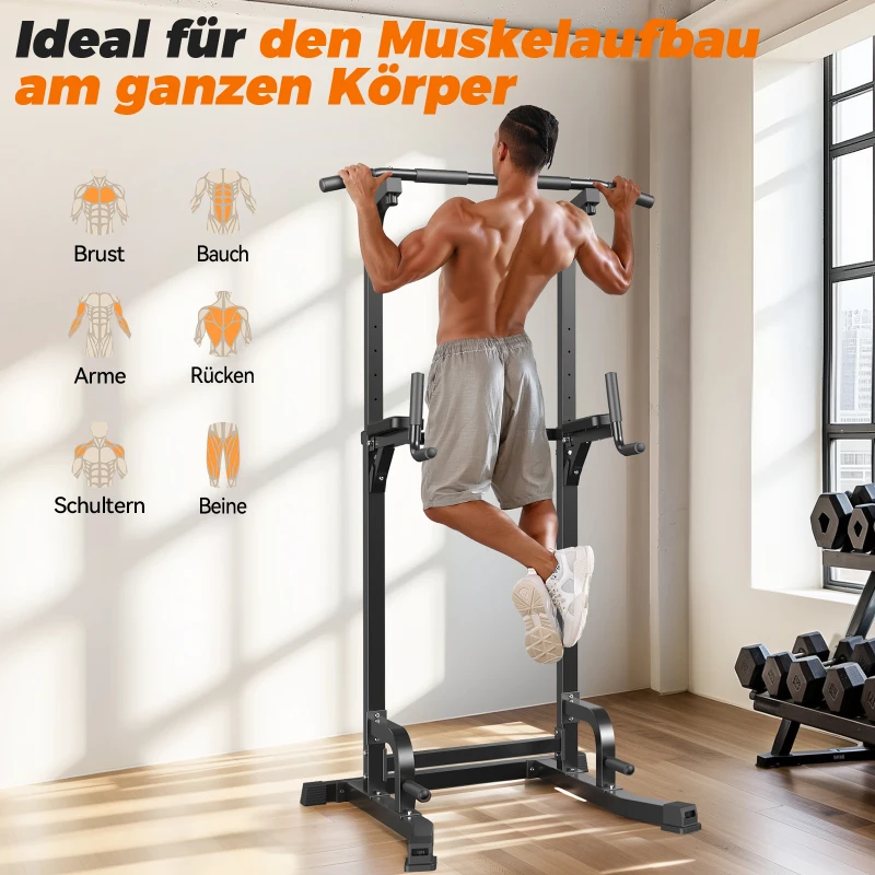 Power Tower Stazione per trazioni, 10‑in‑1 allenamento total body, schienale ispessito & allargato, 105x87x220 cm, Nero