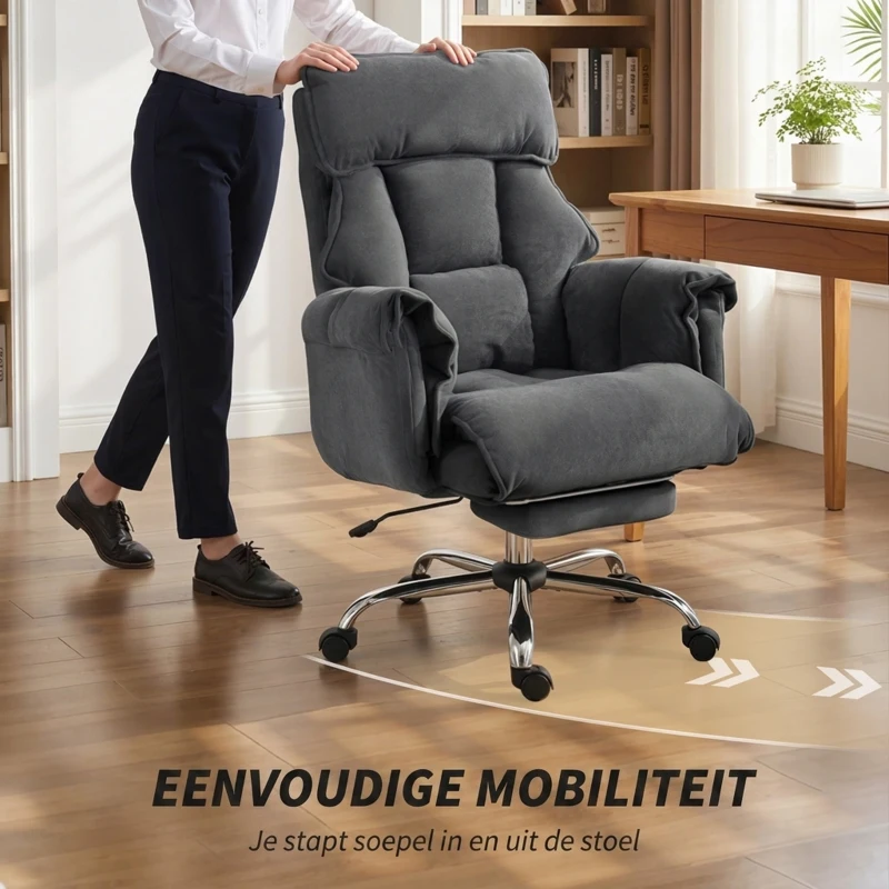 HOMCOM Bureaustoel hoogteverstelbare draaistoel met lendensteun, voetsteun, sneeuwflanel, 80 x 80 x 106-114 cm Donkergrijs