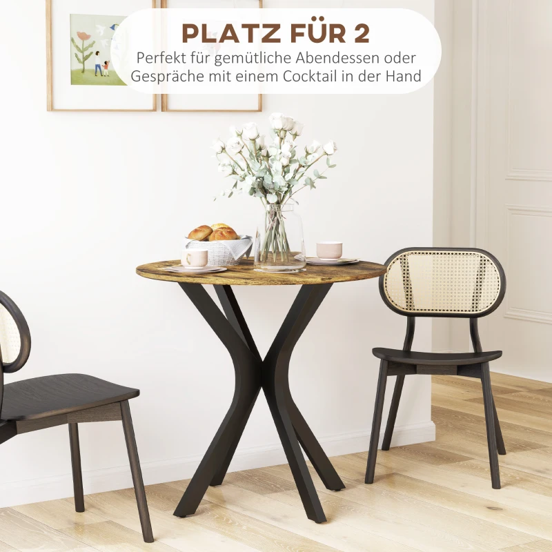 HOMCOM Keukentafel voor 2 Personen, Rond, Poedergecoat Staalframe, Ø78 cm, Rustiek Bruin