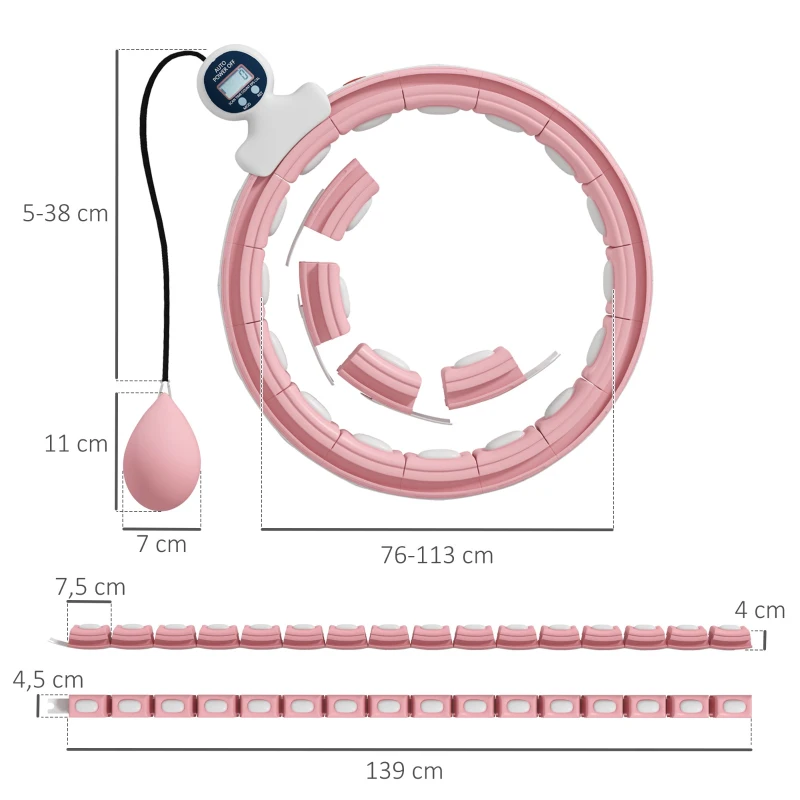 SPORTNOW Smart Hula Hoop Reifen Erwachsene mit Gewicht Kugel Zähler 16 Knoten (76-113cm) Rosa