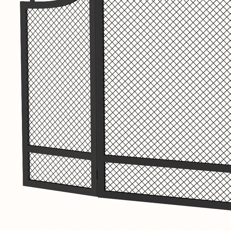 HOMCOM Floral 3-Panel Folding Fireplace Screen for Hearth Protection, Heat-Resistant Metal Fire Spark Guard, Black