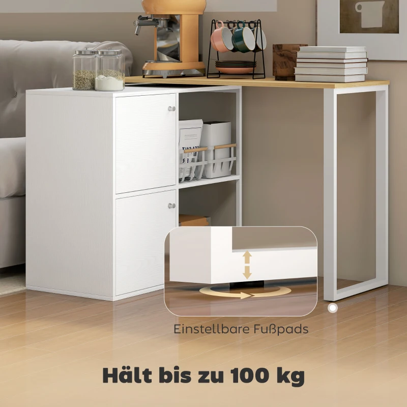 HOMCOM L-vormig bureau, 360° draaibaar hoekbureau met 2 bergkasten, 2 open planken, computertafel voor kleine ruimtes, studeerkamer, woonkamer, 150x40x75 cm, Wit(m-6)