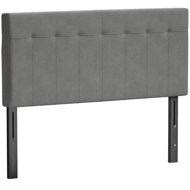 HOMCOM Hoofdeinde 3-traps hoogteverstelbaar met metalen poten fluweel-look voor slaapkamer 140x10x106/116/126 cm Grijs