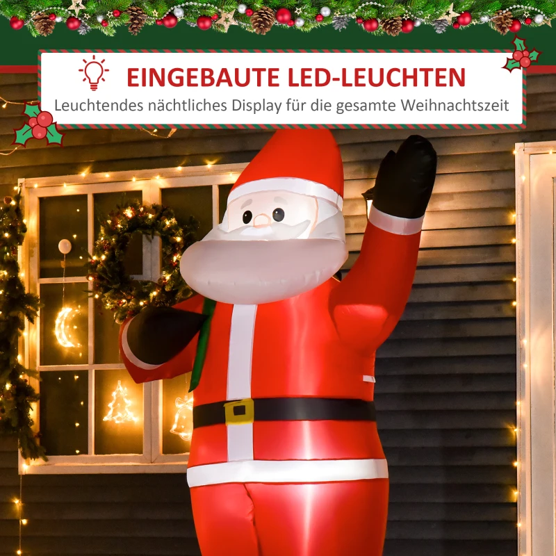 HOMCOM Kerstman, 2,40 meter groot, met LED-verlichting, zelfopblazende Tuindecoratie