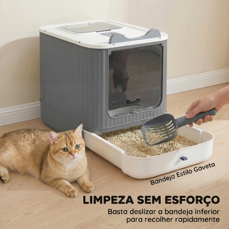 PawHut Caixa de Areia Coberta M para Gatos com Tampa, Saída Superior, Pá e Saquetas Desodorizantes, Fácil de Limpar, Branco