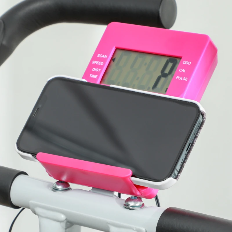 SPORTNOW Cyclette Pieghevole Magnetica a 8 Livelli con Display LCD, Rotelle e Sellino Regolabile, Rosa e Bianco