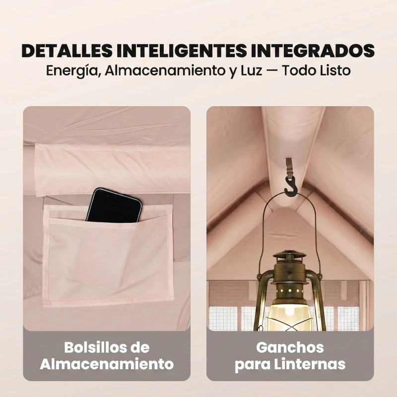 Outsunny Tienda de Campaña Inflable con Apertura de Chimenea y Claraboya Bomba Bolsa UPF30+ para 4 Estaciones Impermeable 5000+