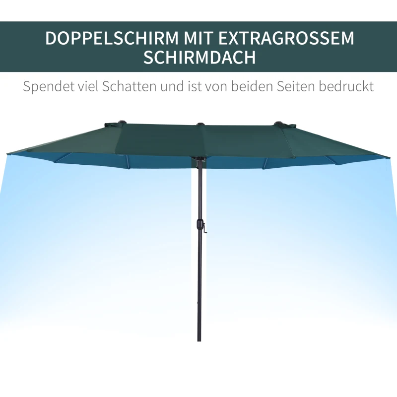 Outsunny parasol met zwengel tuinparasol dubbele marktparasol 460 x 270 cm donkergroen