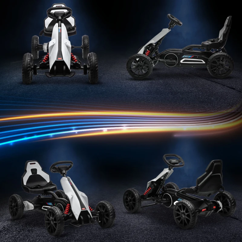 HOMCOM Go-Kart voor Kinderen, Elektrische Kart, tot 5 km/u, Veiligheidsgordel, Zit met Rugleuning, Kunststof, Metaal, Wit(m-7)