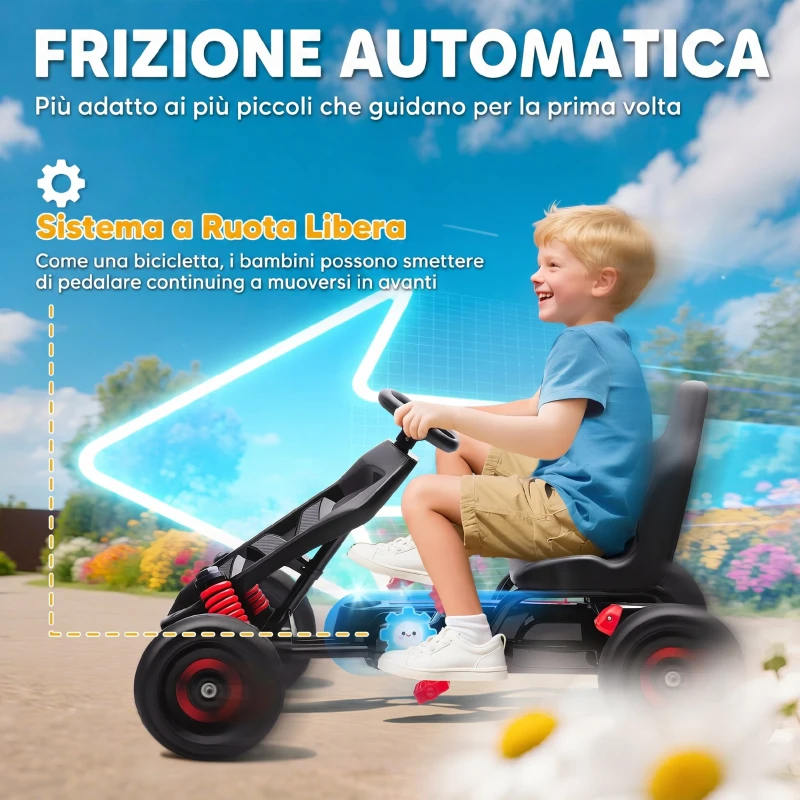 AIYAPLAY Go Kart a Pedali per Bambini 3-6 Anni, 50 kg Portata, con Portabicchieri e Ruote in EVA Antiscivolo, Rosso