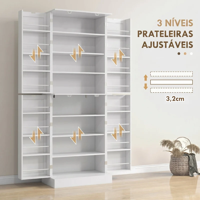 HOMCOM Armario Despensa de Cocina con 4 Puertas con Estantes Estantes Ajustables para Sala de Estar Comedor Blanco