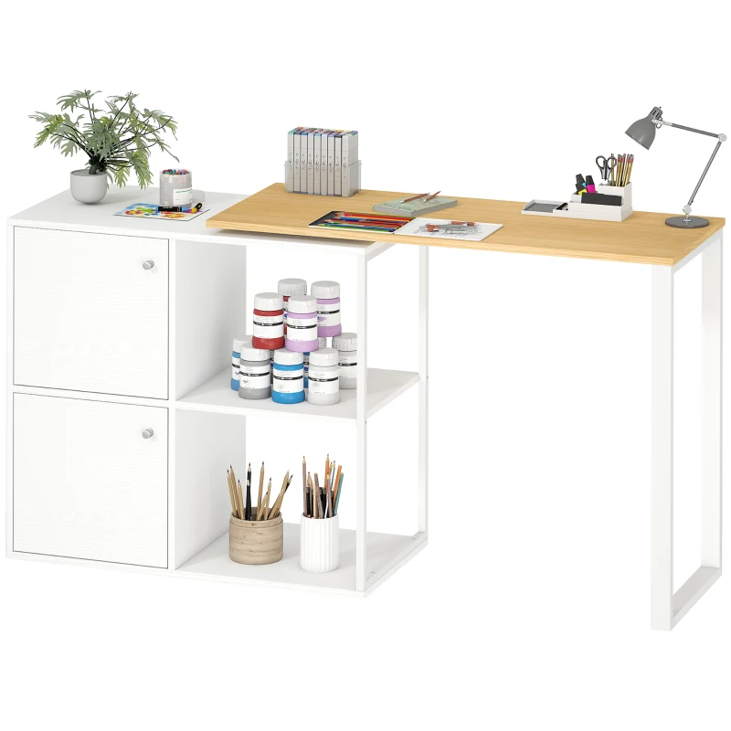 HOMCOM L-vormig bureau, 360° draaibaar hoekbureau met 2 bergkasten, 2 open planken, computertafel voor kleine ruimtes, studeerkamer, woonkamer, 150x40x75 cm, Wit(m-10)