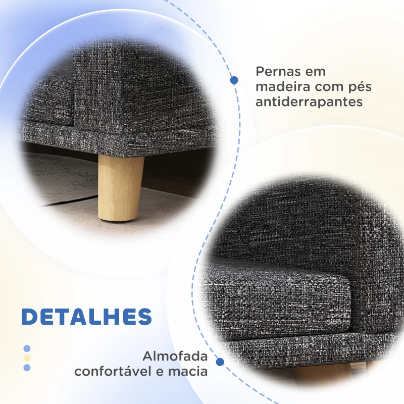PawHut Sofá para Cães Cama Elevada para Cães Estofada com Almofada Lavável e Pés de Madeira de Pinho 98x67x25 cm Cinza Escuro