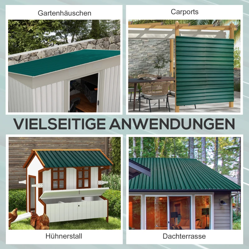 Outsunny 12-stuks Verzinkte Trapeziumvormige Platen 129x45cm 7m² Weerbestendig Dakplaat in Groen
