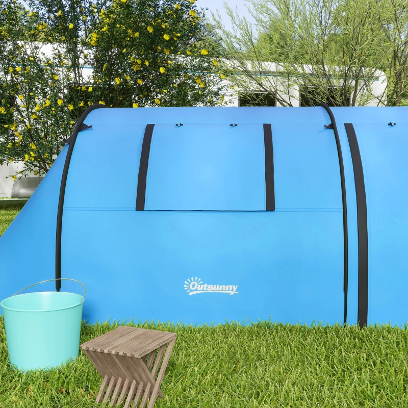 Outsunny Campingzelt für 3-4 Personen stabil wasserdicht Familienzelt mit Schlafzimmer Wohnzimmer 3000mm Wassersäule Himmelblau