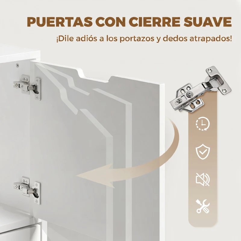 HOMCOM Cajonera de Oficina con 5 Cajones Ruedas y Armario con Cierre Suave Soporte para Impresora Blanco