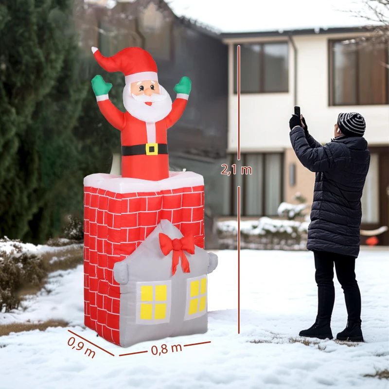 Outsunny Opblaasbare Kerstdecoratie, Kerstman in Schoorsteen, LED's, Blower