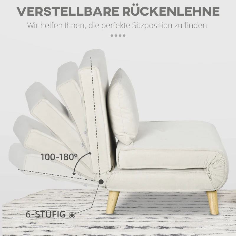 HOMCOM Slaapstoel, 6-staps verstelbare leuning, Linnenlook, tot 150 kg, Roomwit(m-5)