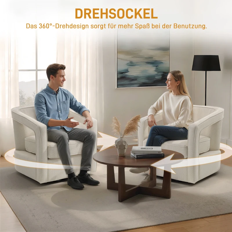 HOMCOM Fauteuil woonkamer 360° draaibaar loungestoel relaxfauteuil met eendelige rugleuning en armleuningen 77 x 75 x 72 cm Beige