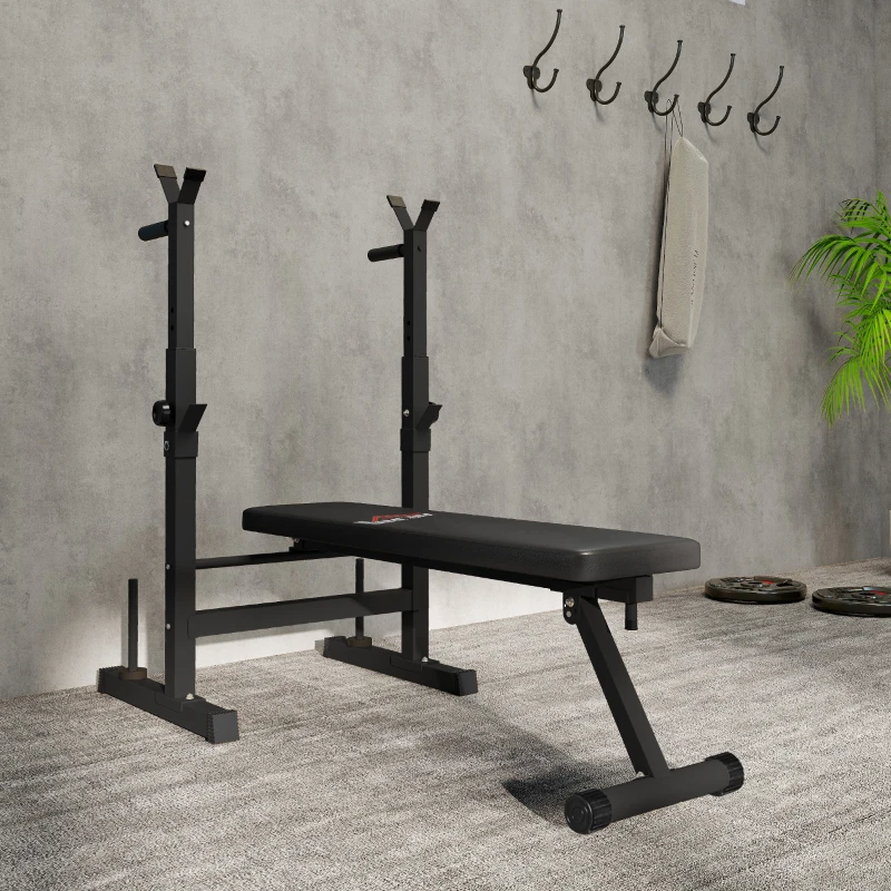 HOMCOM Banco de Musculación con Soporte para Barra y Estación de Dips Carga 220 kg para Entrenamiento en Casa Gimnasio