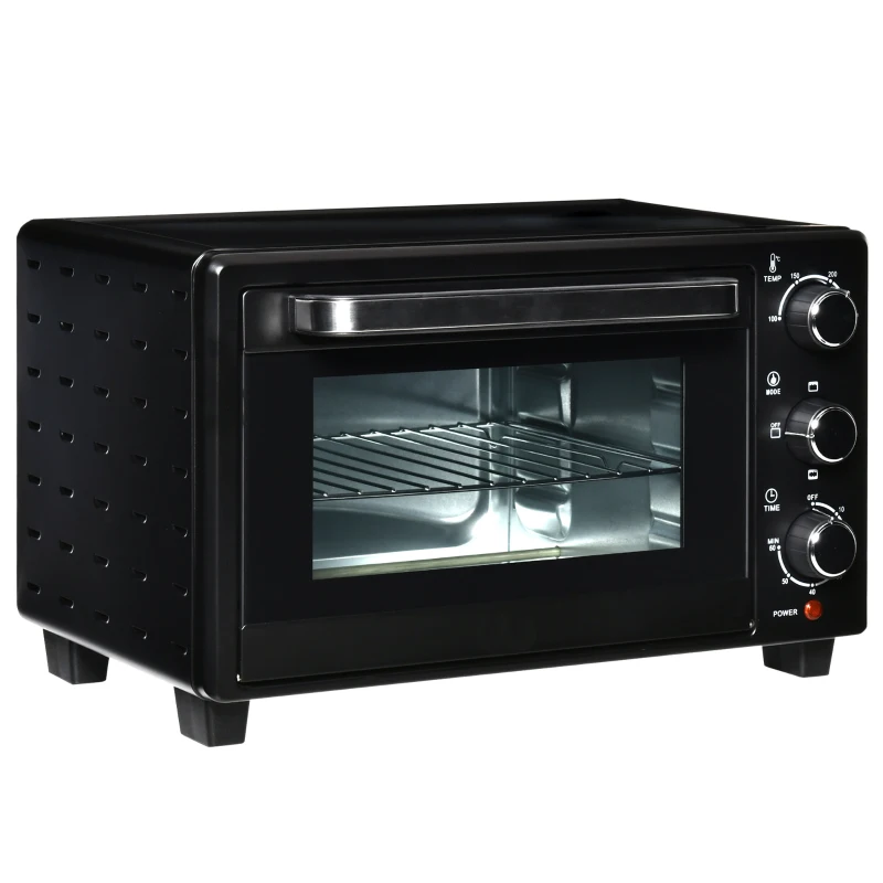 HOMCOM Horno Sobremesa de 21L 1400W Mini Horno Eléctrico Temporizador hasta 60min y Temperatura Regulable hasta 230℃ Negro