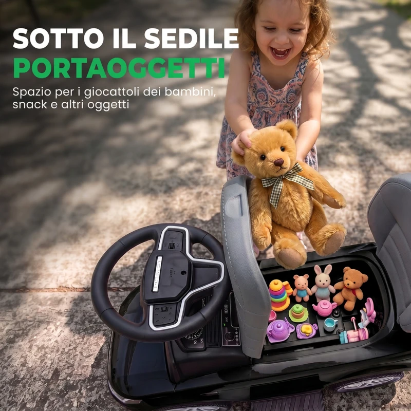 AIYAPLAY Macchina Cavalcabile Licenza Land Rover con Maniglia e Barriera, in PP e Acciaio, 84x40x94.5 cm, Nero