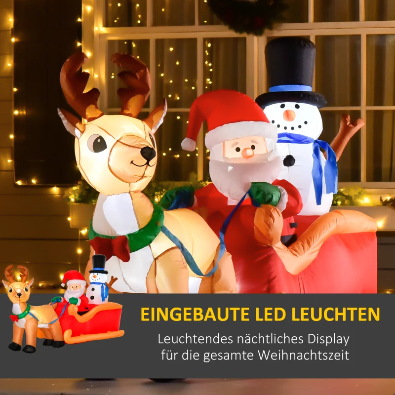HOMCOM opblaasbare kerstman slee sneeuwpop