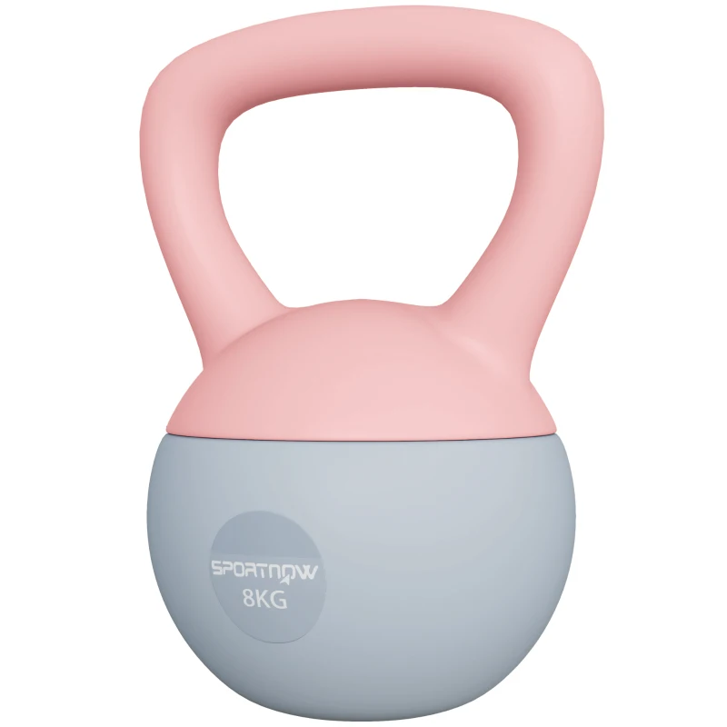 SPORTNOW Pesa Rusa 8 kg Kettlebell Relleno de Arena Metálica y Mango Antideslizante para Entrenamiento en Casa 19x19x28 cm Rosa