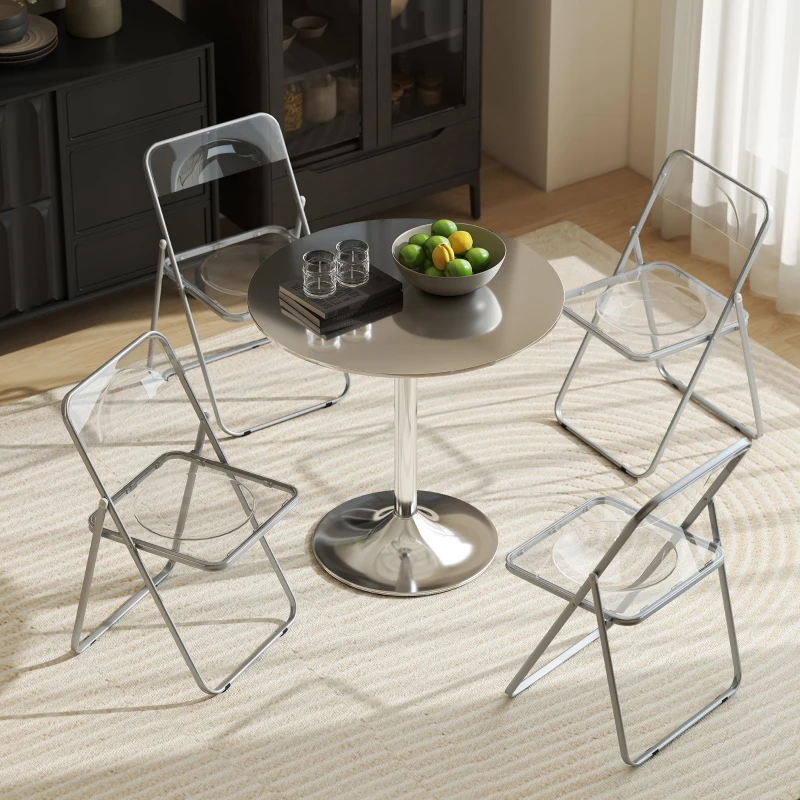 HOMCOM Lot de 4 chaises pliantes en acrylique et acier, chaises pliantes portables pour maison, salle à manger, transparentes