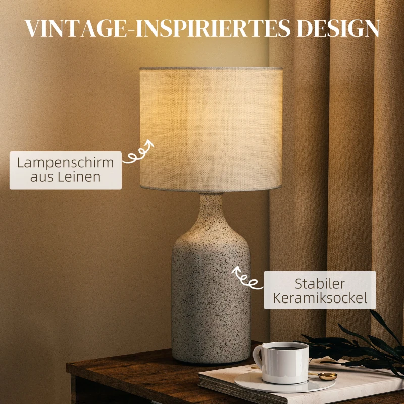 HOMCOM Tafellamp tafellamp, nachtlamp bureaulamp met keramische voet, linnen kap, 22x22x45 cm Zandbruin+Wit