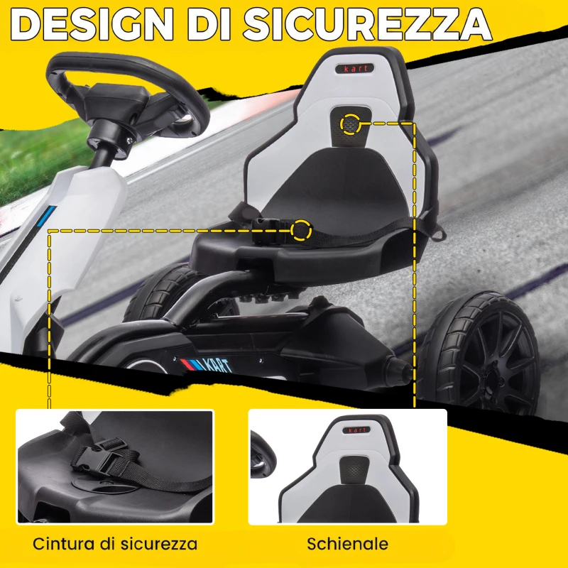 HOMCOM Go Kart Elettrico per Bambini 3-8 Anni, 12V 3-5 km/h, con Cintura di Sicurezza, Capacità 30 kg, Bianco