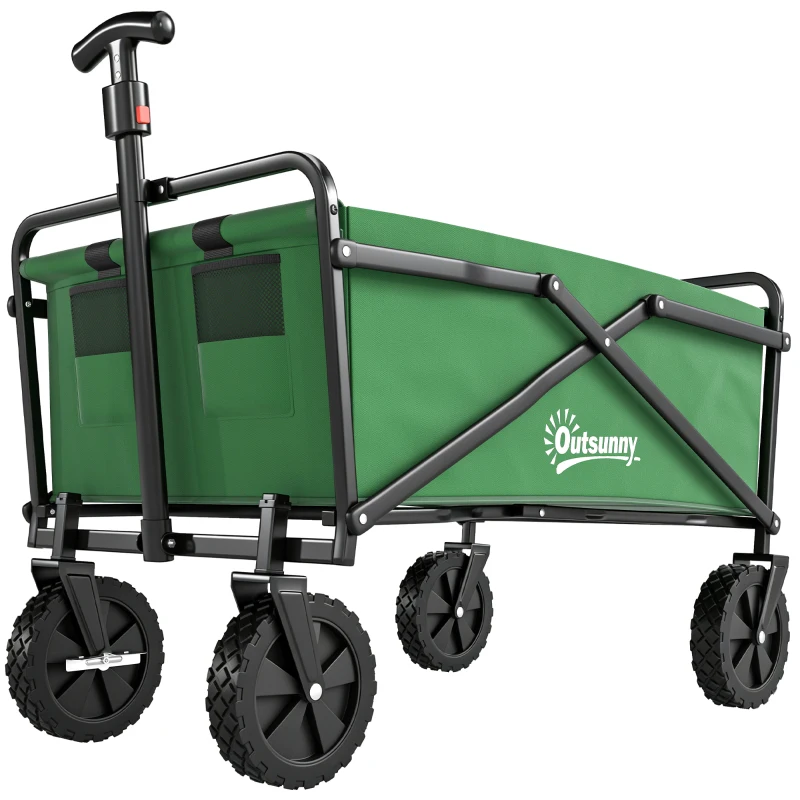 Outsunny Carro Plegable Carretilla de Transporte con Mango Ajustable Rueda Universal Freno para Jardín Camping Marco Acero Carga 40 kg 83x50x69-99 cm