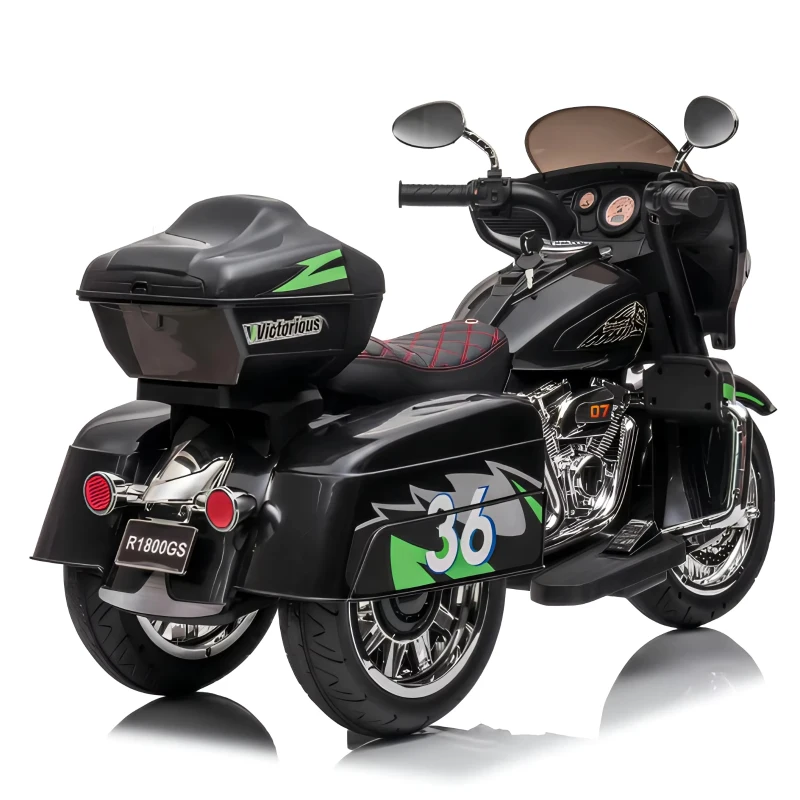 Moto elettrica 12V per bambini, ampio vano portaoggetti e sedile morbido in PU, 110x48x68 cm, Nero