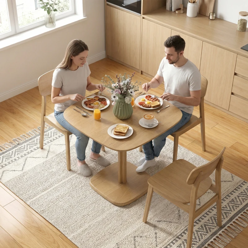 HOMCOM Eettafel, 70 x 70 cm keukentafel voor 4 personen van rubberhout voor keuken, eetkamer, naturel