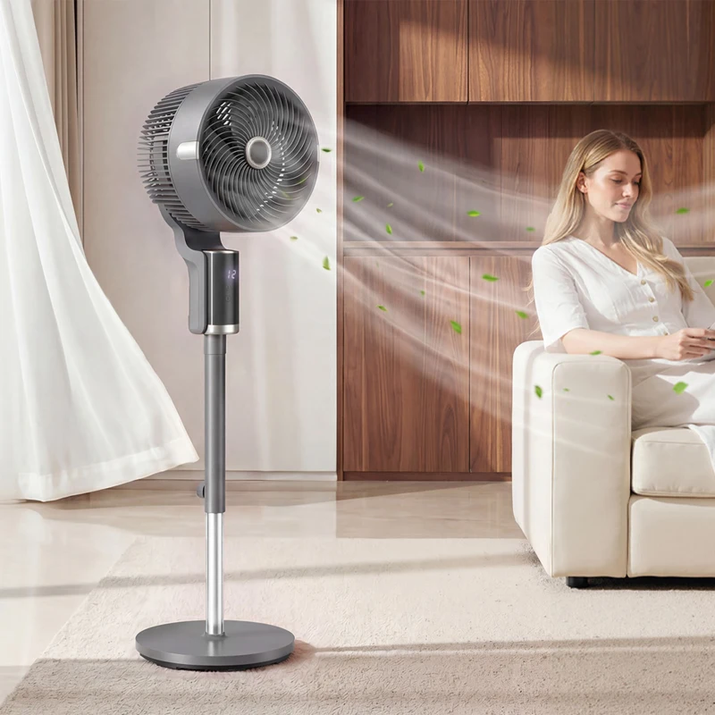 HOMCOM Staande ventilator luchtcirculator ventilator met 8 snelheidsstanden LED-display afstandsbediening timer 90° oscillatie Grijs