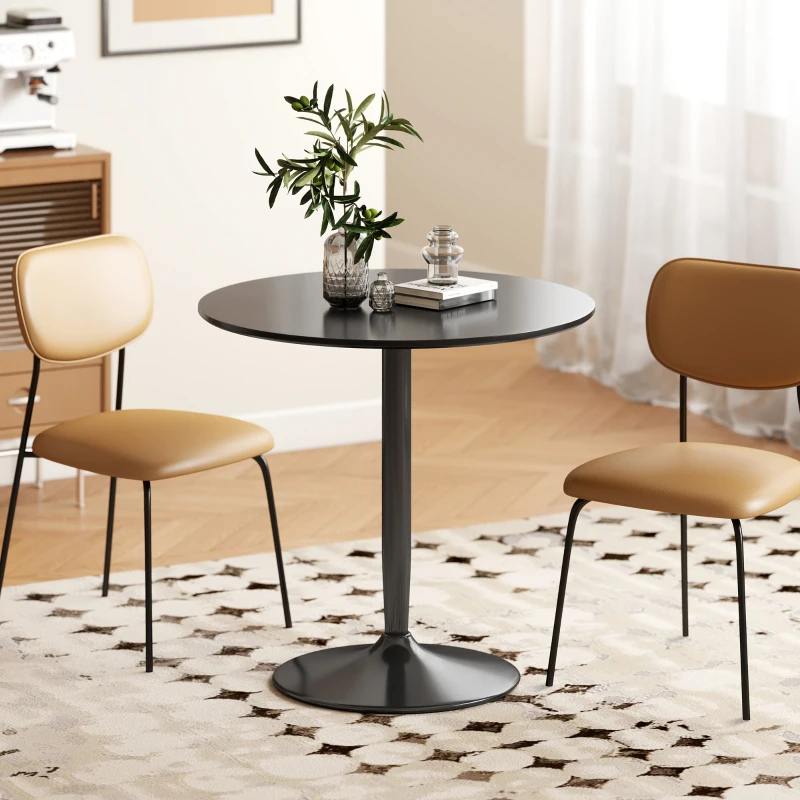 HOMCOM Eettafel voor 2 Personen, ronde Tafelblad Ø80 cm, MDF en Staal, antislip, Zwart, 75H cm(m-6)