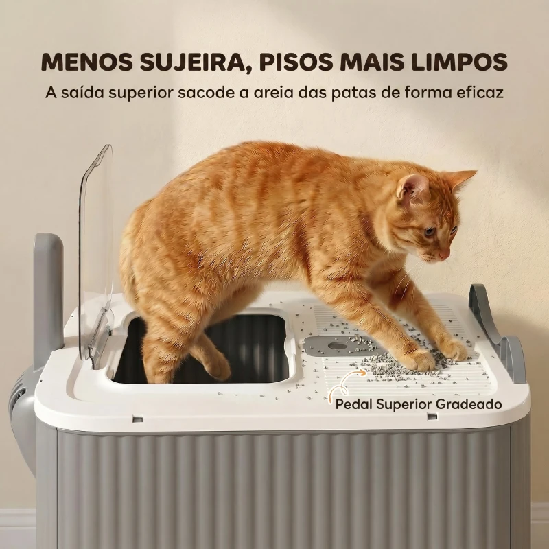 PawHut Caixa de Areia Coberta M para Gatos com Tampa, Saída Superior, Pá e Saquetas Desodorizantes, Fácil de Limpar, Branco