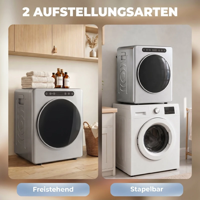 HOMCOM 5kg Ablufttrockner, 1000W Kompakter freistehender Frontlader-Wäschetrockner mit Edelstahltrommel, Timer, Silber
