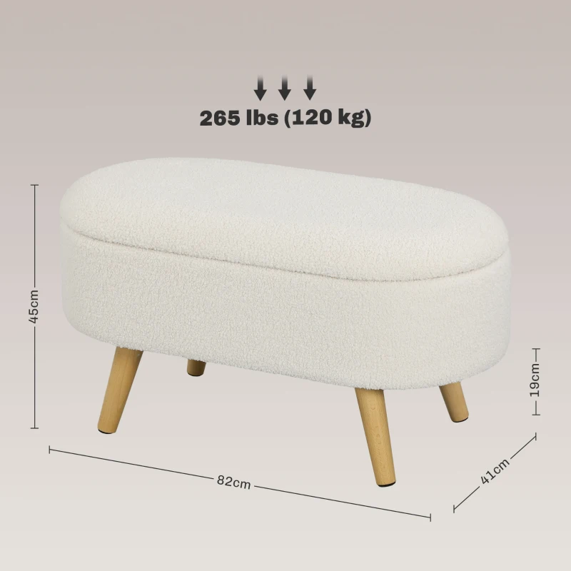 HOMCOM Zitbank met Opbergruimte en Deksel, Voethocker voor Hal, Woonkamer, Slaapkamer, Hout, Stoffen Bekleding, Wit(m-3)