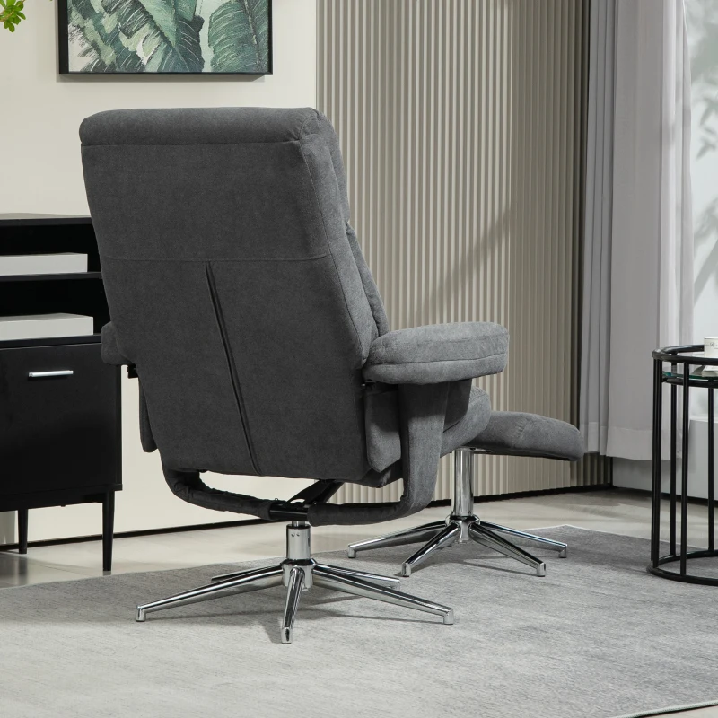 HOMCOM Relaxfauteuil met Voetenbank, Verstelbare Rugleuning, Fluweelachtig, Tot 150 kg, Antraciet