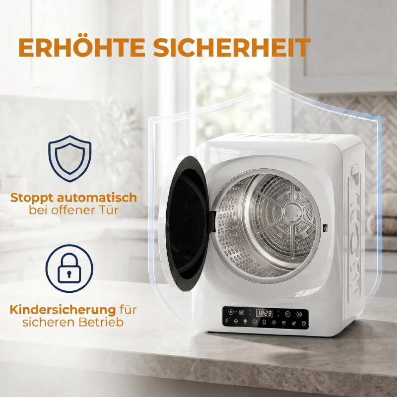 HOMCOM 1000W compacte wasdroger met Extra Droog & ECO-functies, timer- en temperatuurinstellingen, wit