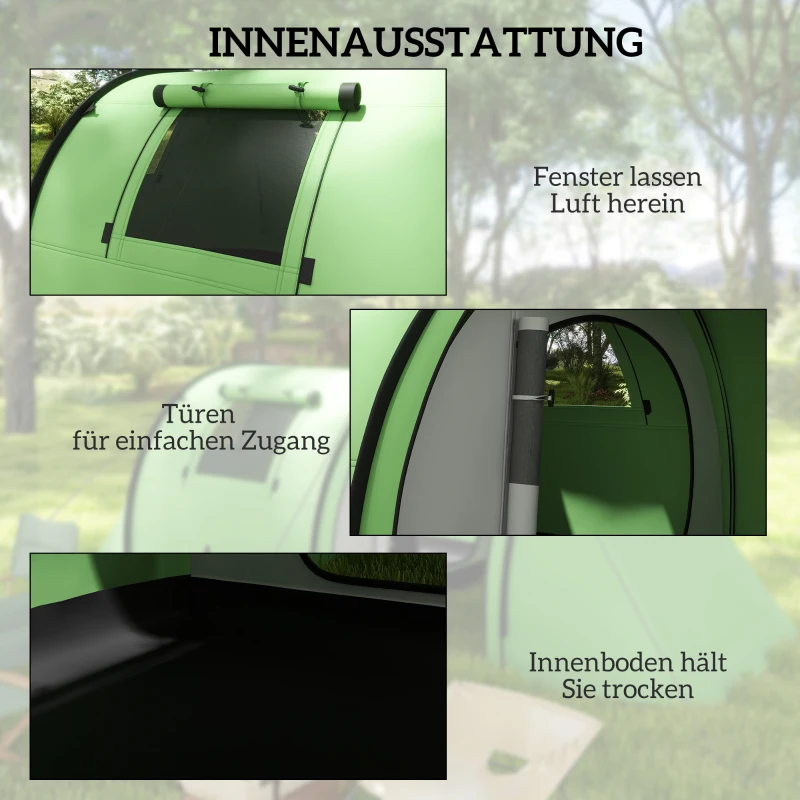 Outsunny Campingzelt für 3-4 Personen stabil wasserdicht Familienzelt mit Schlafzimmer Wohnzimmer 3000mm Wassersäule Dunkelgrün