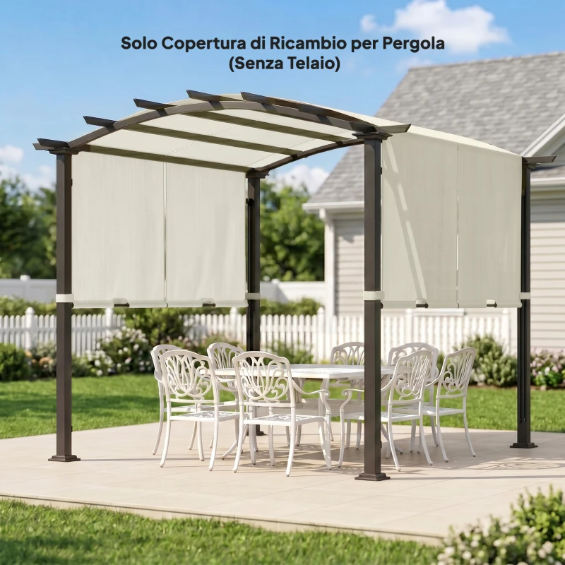 Outsunny Copertura per Gazebo Pergola 3x3 m in Poliestere con Tasche e Cinghie, 488x122 cm, Bianco Crema