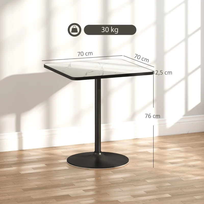 HOMCOM Eettafel, 70 x 70 cm vierkante keukentafel voor 4 personen met marmerlook voor keuken wit
