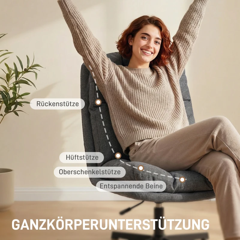 HOMCOM Draaibare Accentstoel, Leesstoel in Linnenlook zonder Armleuningen met Brede Zitting en Metalen Poten, Donkergrijs