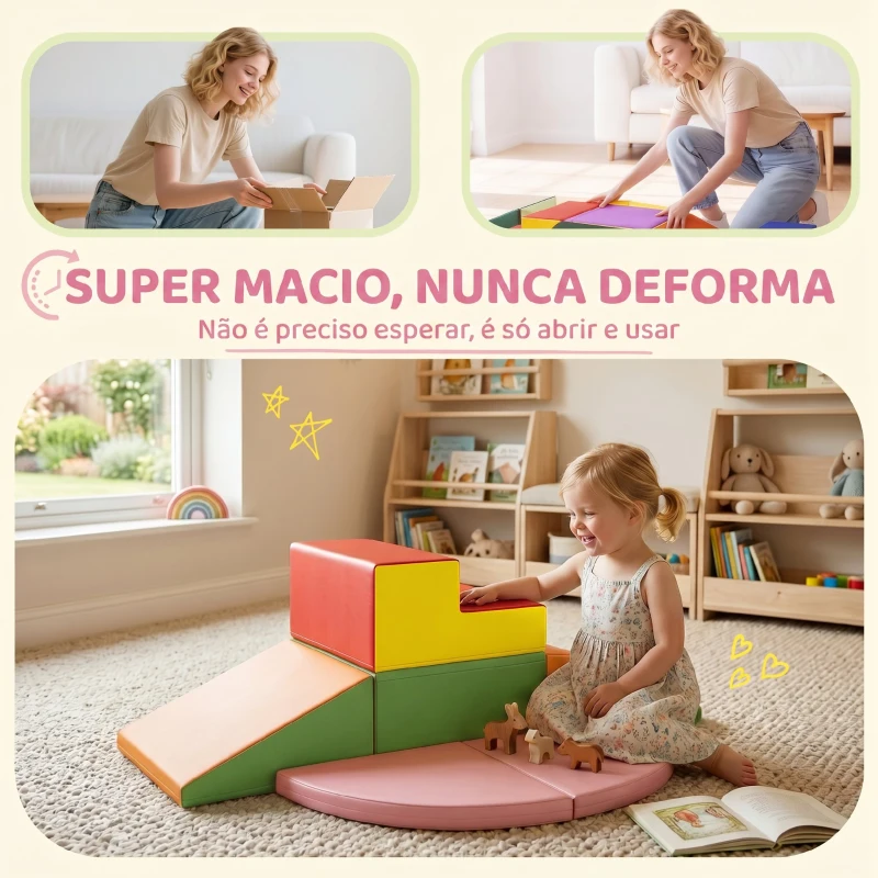 HOMCOM Conjunto de 6 Blocos de Espuma para Crianças de 18-36 Meses Brinquedo Educativo de Construção 150x100x24cm Multicor